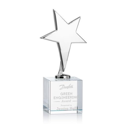 Corporate Awards - Crystal Awards - Crystal Star Awards - Tuscany Chrome Star on Granby Base - Clear
