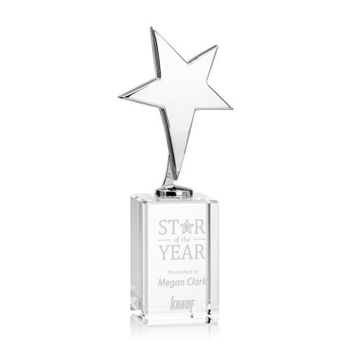 Corporate Awards - Crystal Awards - Crystal Star Awards - Tuscany Chrome Star on Lexington Base - Clear