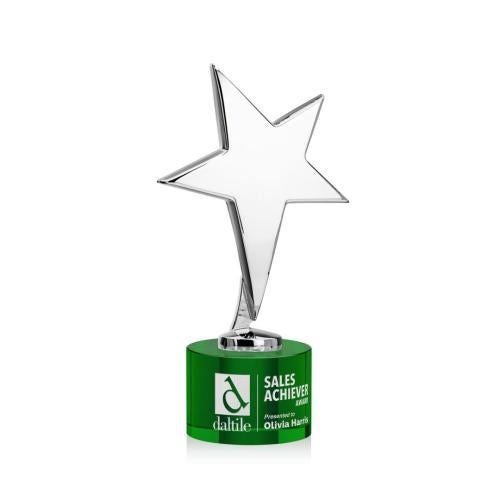 Corporate Awards - Crystal Awards - Crystal Star Awards - Tuscany Chrome Star on Marvel Base - Green