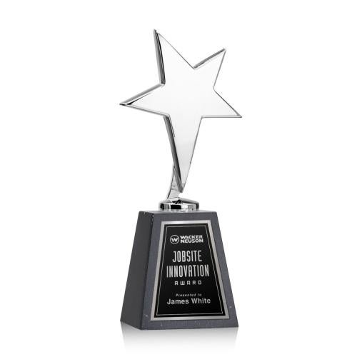 Corporate Awards - Crystal Awards - Crystal Star Awards - Tuscany Chrome Star on Tall Marble Base - Black