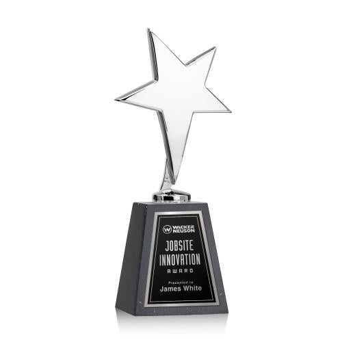 Corporate Awards - Crystal Awards - Crystal Star Awards - Tuscany Chrome Star on Tall Marble Base - Black