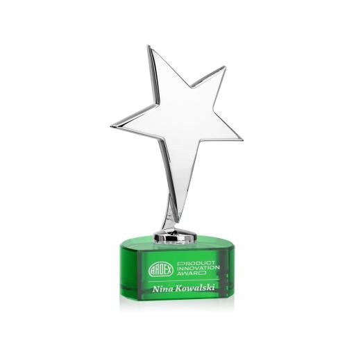 Corporate Awards - Crystal Awards - Crystal Star Awards - Tuscany Chrome Star on Paragon Base - Green