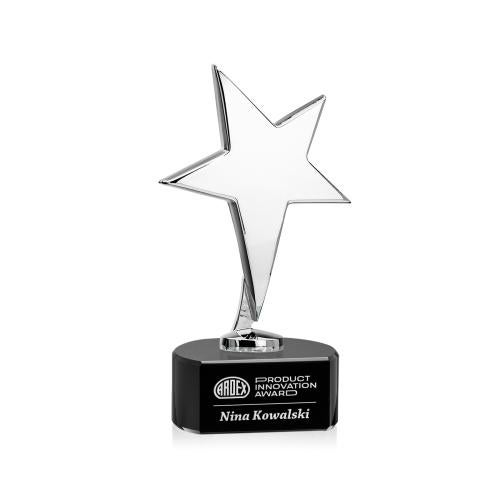 Corporate Awards - Crystal Awards - Crystal Star Awards - Tuscany Chrome Star on Paragon Base - Black