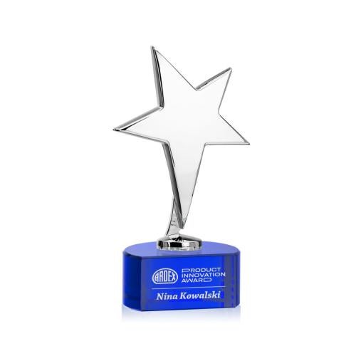 Corporate Awards - Crystal Awards - Crystal Star Awards - Tuscany Chrome Star on Paragon Base - Blue