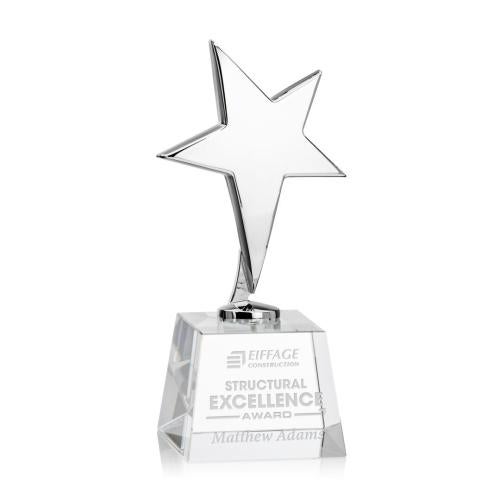 Corporate Awards - Crystal Awards - Crystal Star Awards - Tuscany Chrome Star on Robson Base - Clear