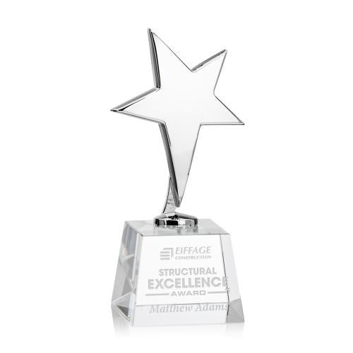 Corporate Awards - Crystal Awards - Crystal Star Awards - Tuscany Chrome Star on Robson Base - Clear