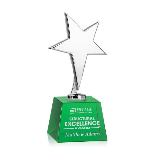 Corporate Awards - Crystal Awards - Crystal Star Awards - Tuscany Chrome Star on Robson Base - Green