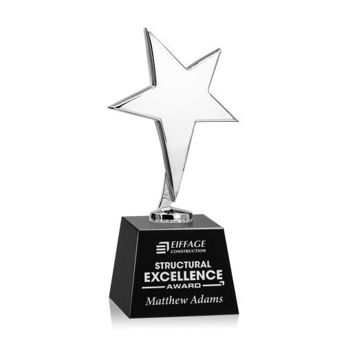 Corporate Awards - Crystal Awards - Crystal Star Awards - Tuscany Chrome Star on Robson Base - Black