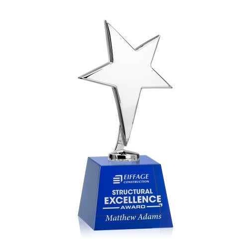 Corporate Awards - Crystal Awards - Crystal Star Awards - Tuscany Chrome Star on Robson Base - Blue