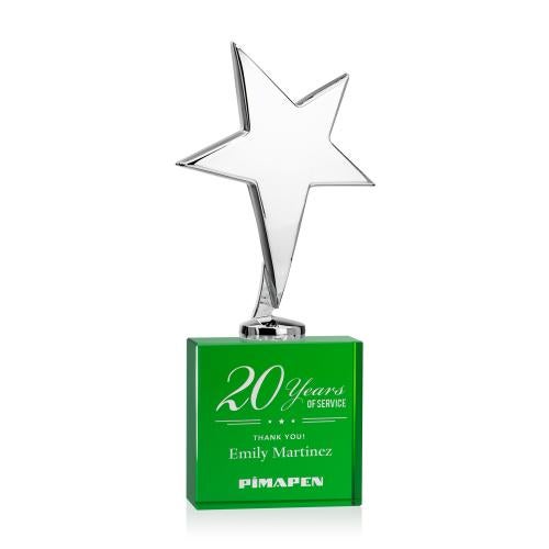 Corporate Awards - Crystal Awards - Crystal Star Awards - Tuscany Chrome Star on Woodlawn Base - Green