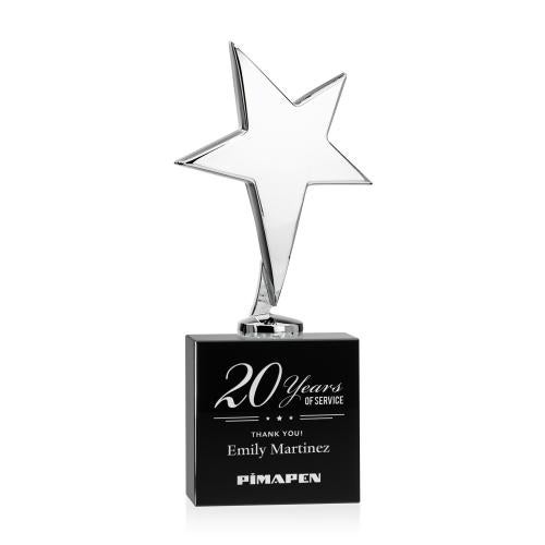 Corporate Awards - Crystal Awards - Crystal Star Awards - Tuscany Chrome Star on Woodlawn Base - Black