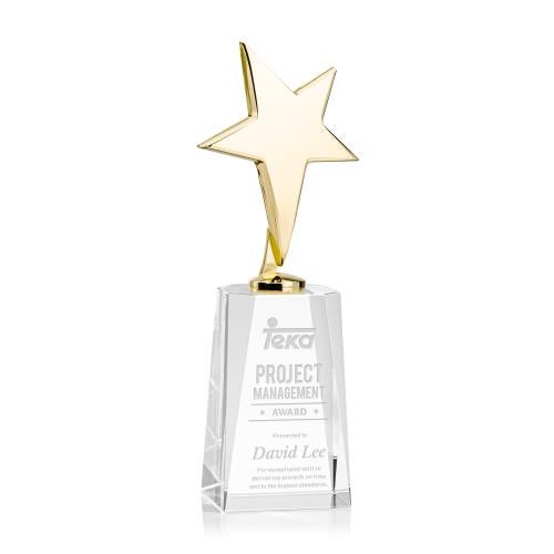 Corporate Awards - Crystal Awards - Tuscany Gold Star on Cairns Base - Clear