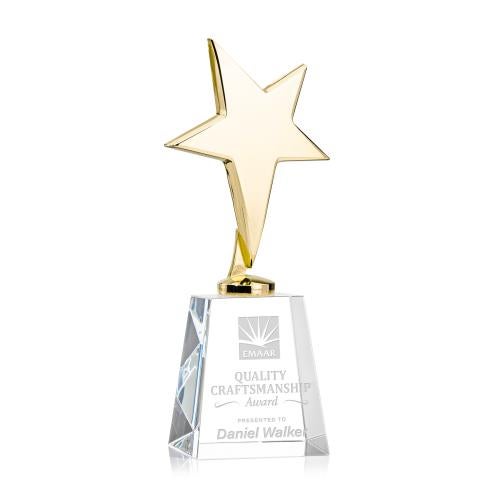 Corporate Awards - Crystal Awards - Crystal Star Awards - Tuscany Gold Star on Celestina Base - Clear