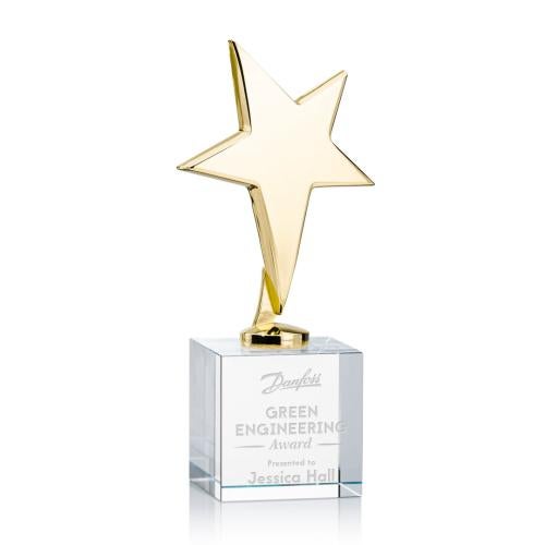 Corporate Awards - Crystal Awards - Crystal Star Awards - Tuscany Gold Star on Granby Base - Clear