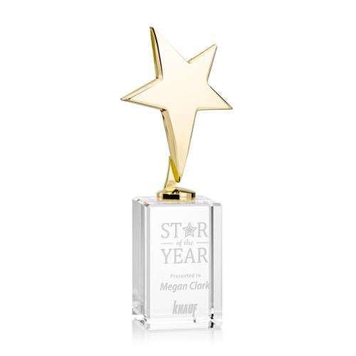 Corporate Awards - Crystal Awards - Crystal Star Awards - Tuscany Gold Star on Lexington Base - Clear