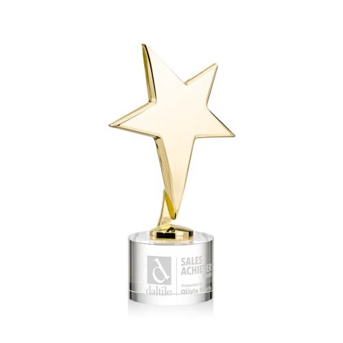 Corporate Awards - Crystal Awards - Crystal Star Awards - Tuscany Gold Star on Marvel Base - Clear