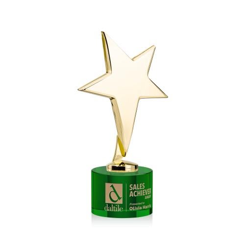 Corporate Awards - Crystal Awards - Crystal Star Awards - Tuscany Gold Star on Marvel Base - Green