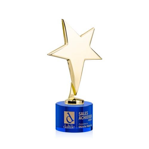 Corporate Awards - Crystal Awards - Crystal Star Awards - Tuscany Gold Star on Marvel Base - Blue