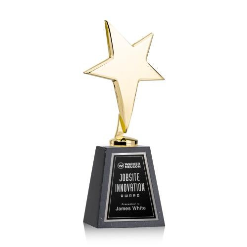Corporate Awards - Crystal Awards - Crystal Star Awards - Tuscany Gold Star on Tall Marble Base - Black
