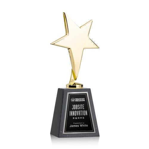 Corporate Awards - Crystal Awards - Crystal Star Awards - Tuscany Gold Star on Tall Marble Base - Black