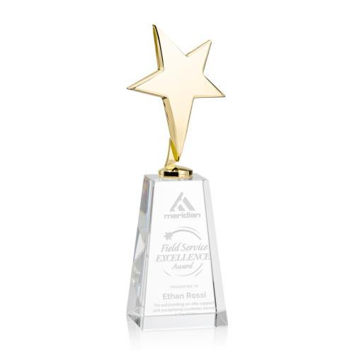 Corporate Awards - Crystal Awards - Crystal Star Awards - Tuscany Gold Star on Novita Base - Clear
