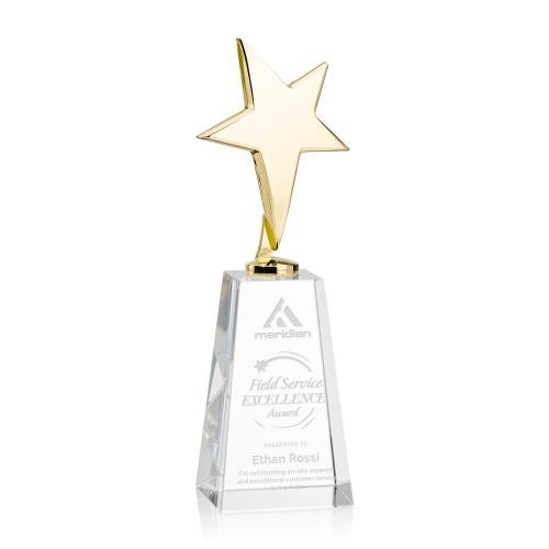 Corporate Awards - Crystal Awards - Crystal Star Awards - Tuscany Gold Star on Novita Base - Clear
