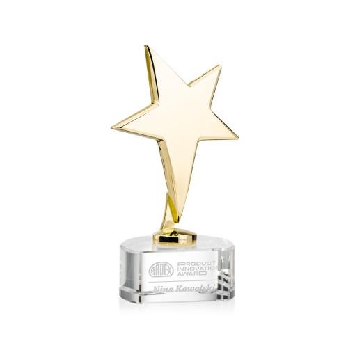 Corporate Awards - Crystal Awards - Crystal Star Awards - Tuscany Gold Star on Paragon Base - Clear