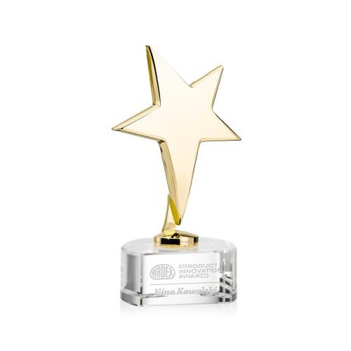 Corporate Awards - Crystal Awards - Crystal Star Awards - Tuscany Gold Star on Paragon Base - Clear