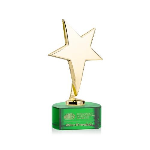 Corporate Awards - Crystal Awards - Crystal Star Awards - Tuscany Gold Star on Paragon Base - Green