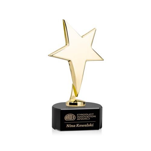 Corporate Awards - Crystal Awards - Crystal Star Awards - Tuscany Gold Star on Paragon Base - Black
