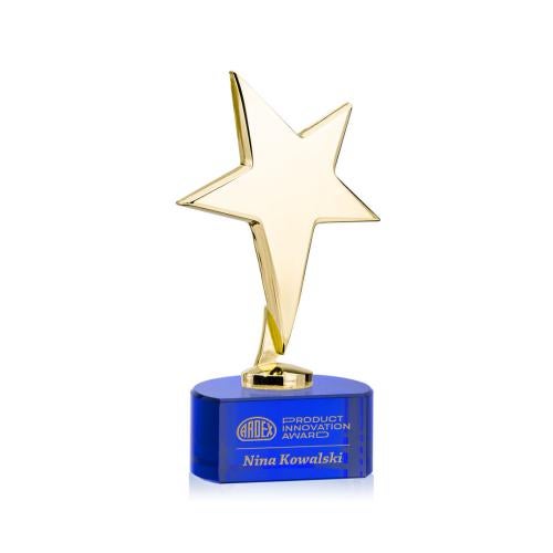 Corporate Awards - Crystal Awards - Crystal Star Awards - Tuscany Gold Star on Paragon Base - Blue