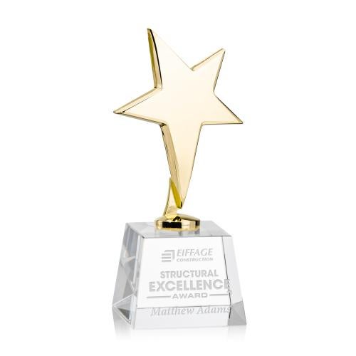 Corporate Awards - Crystal Awards - Crystal Star Awards - Tuscany Gold Star on Robson Base - Clear