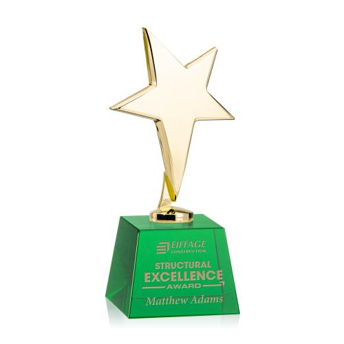 Corporate Awards - Crystal Awards - Crystal Star Awards - Tuscany Gold Star on Robson Base - Green
