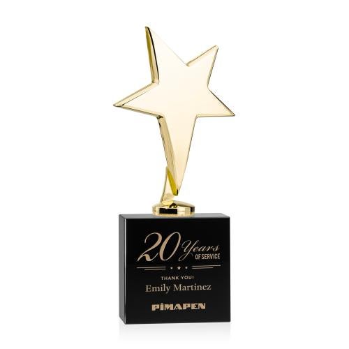 Corporate Awards - Crystal Awards - Crystal Star Awards - Tuscany Gold Star on Woodlawn Base - Black