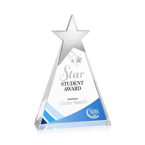 Corporate Awards - Crystal Awards - Eglinton Chrome Star Full Color Pyramid Crystal Award