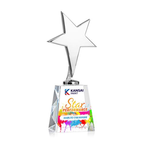 Corporate Awards - Crystal Awards - Crystal Star Awards - Tuscany Chrome Full Color Star Celestina Base-Clear Metal Award