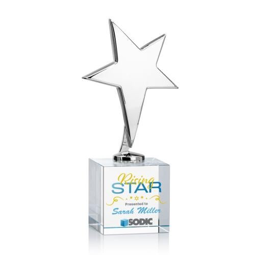 Corporate Awards - Crystal Awards - Crystal Star Awards - Tuscany Chrome Full Color Clear on Granby Base Star Metal Award