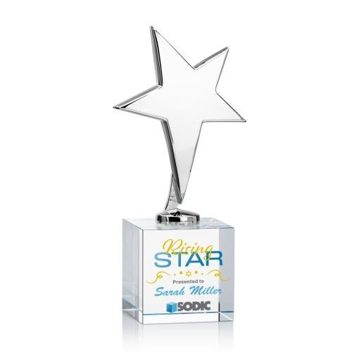Corporate Awards - Crystal Awards - Crystal Star Awards - Tuscany Chrome Full Color Clear on Granby Base Star Metal Award