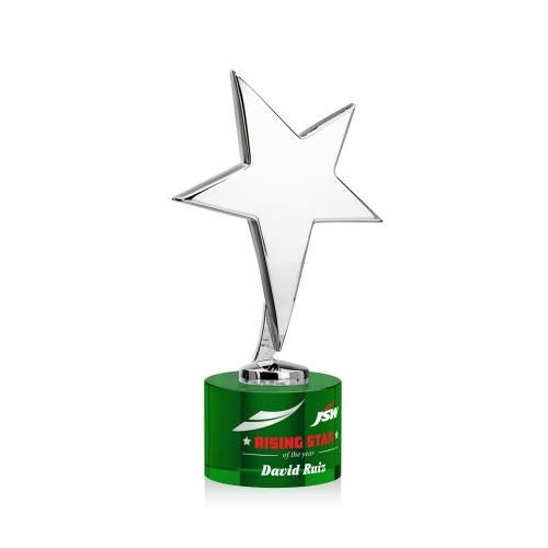 Corporate Awards - Crystal Awards - Crystal Star Awards - Tuscany Chrome Full Color Green on Marvel Base Star Metal Award