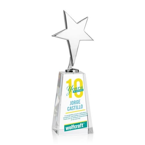 Corporate Awards - Crystal Awards - Crystal Star Awards - Tuscany Chrome Full Color Clear on Novita Base Star Metal Award