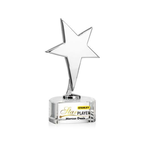 Corporate Awards - Crystal Awards - Crystal Star Awards - Tuscany Chrome Full Color Clear on Paragon Base Star Metal Award