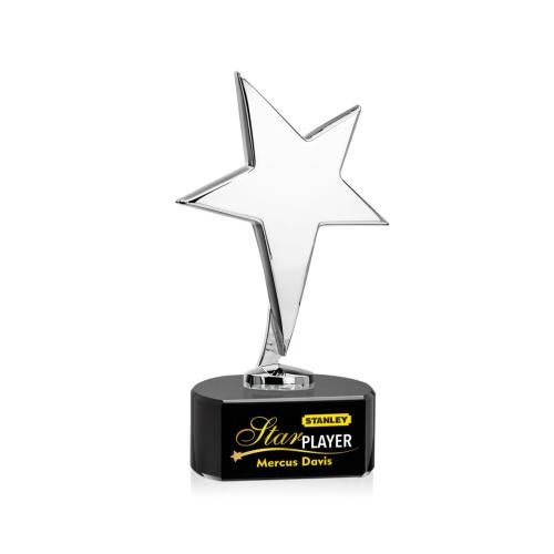 Corporate Awards - Crystal Awards - Crystal Star Awards - Tuscany Chrome Full Color Black on Paragon Base Star Metal Award