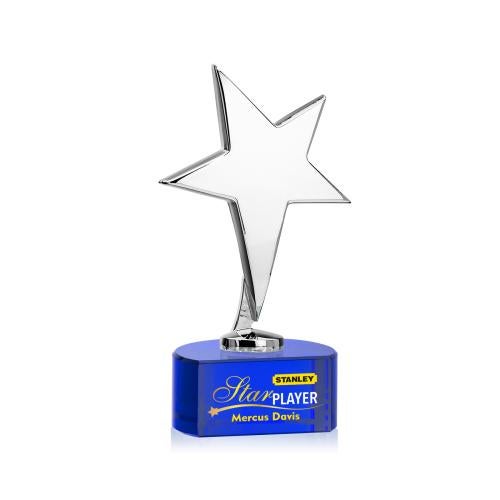 Corporate Awards - Crystal Awards - Crystal Star Awards - Tuscany Chrome Full Color Blue on Paragon Base Star Metal Award