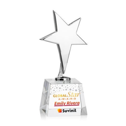 Corporate Awards - Crystal Awards - Crystal Star Awards - Tuscany Chrome Full Color Clear on Robson Base Star Metal Award