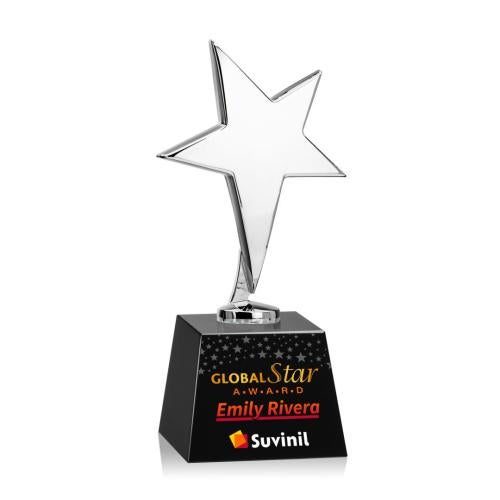 Corporate Awards - Crystal Awards - Crystal Star Awards - Tuscany Chrome Full Color Black on Robson Base Star Metal Award