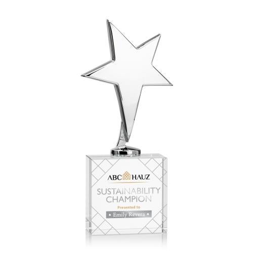 Corporate Awards - Crystal Awards - Crystal Star Awards - Tuscany Chrome Full Color Star on Woodlawn Base-Clear Metal Award