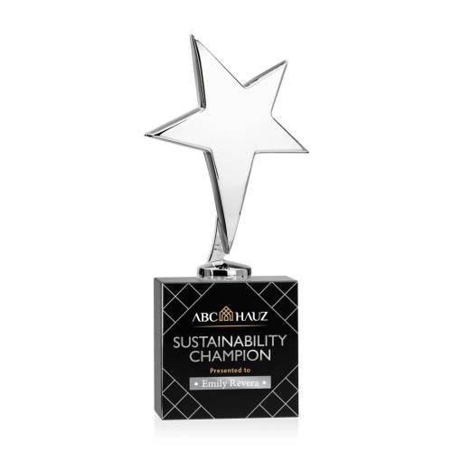 Corporate Awards - Crystal Awards - Crystal Star Awards - Tuscany Chrome Full Color Black on Woodlawn Base Star Metal Award