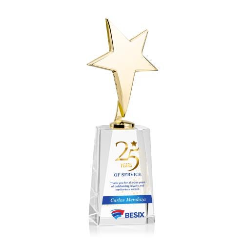 Corporate Awards - Crystal Awards - Tuscany Gold Full Color  Clear on Cairns Base Star Metal Award
