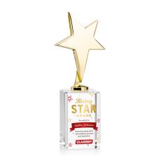Tuscany Gold Full Color Star on Lexington Base-Clear Metal Award - Crystal Star Awards