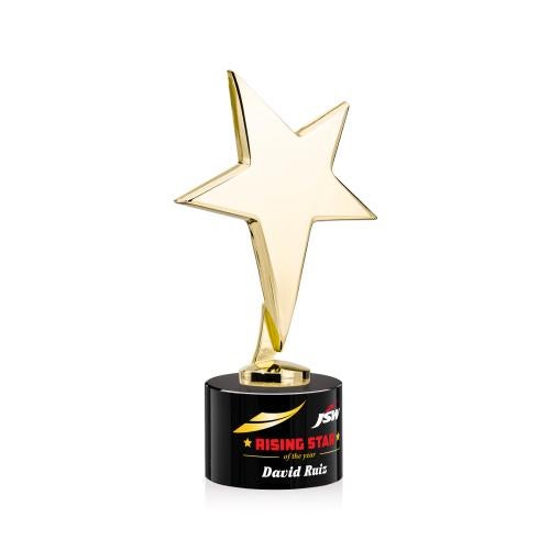 Corporate Awards - Crystal Awards - Crystal Star Awards - Tuscany Gold Full Color Black on Marvel Base Star Metal Award